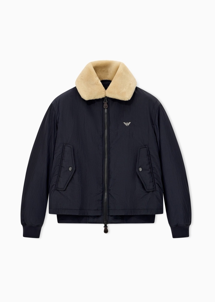 Emporio Armani 男士短款翻领拼接双层拉链棉服外套