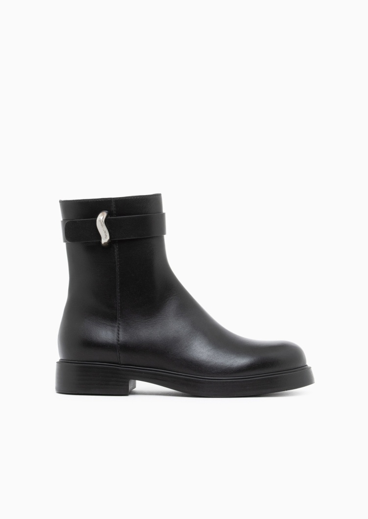 Emporio Armani 女士牛皮革短筒商务通勤静奢风靴子