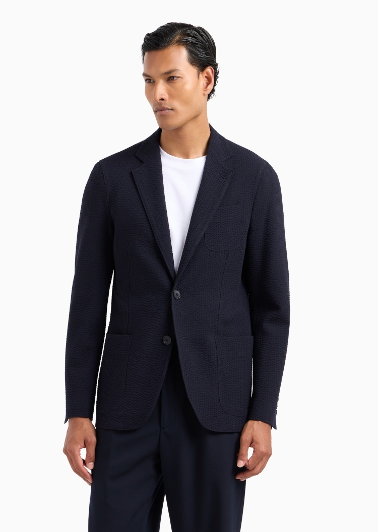 Giorgio Armani 男士绵羊毛合身长袖平驳领单排扣西装外套