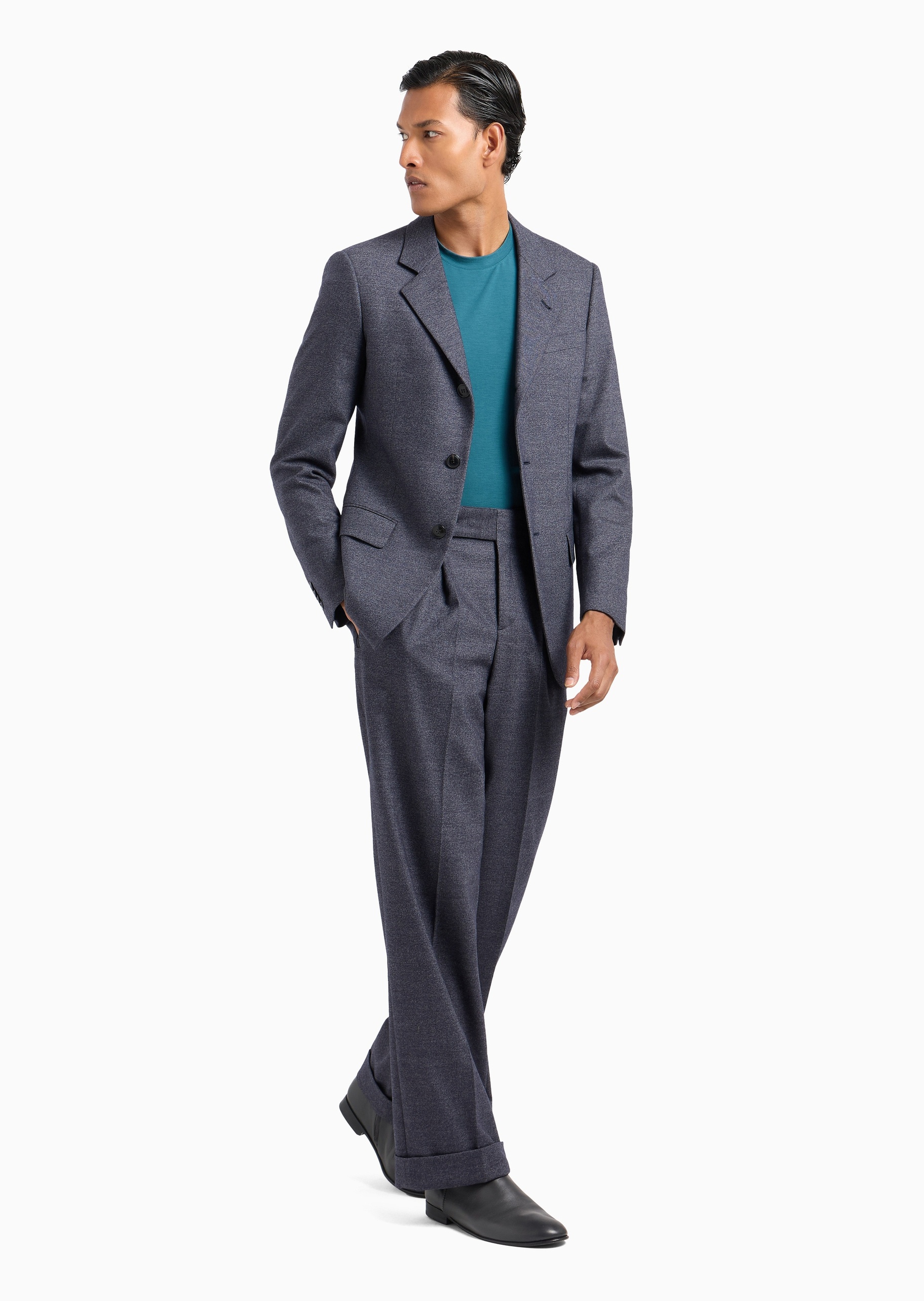 Giorgio Armani 男士人造棉弹力修身短袖圆领纯色T恤