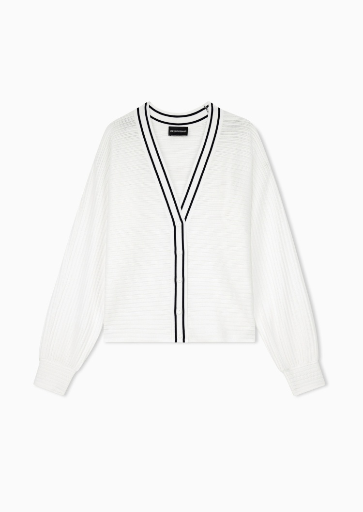 Emporio Armani 女士长袖V领撞色条纹休闲针织开衫