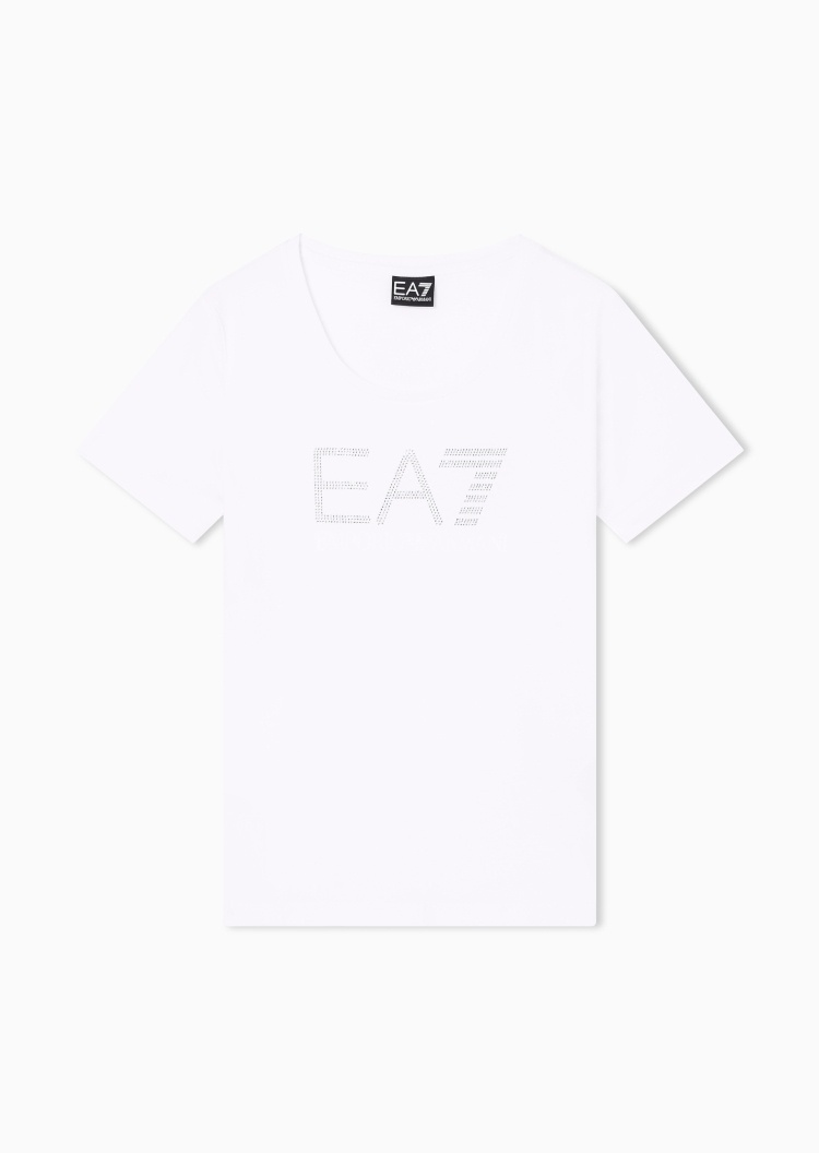 EA7 女士轻薄修身短袖圆领水钻标识T恤