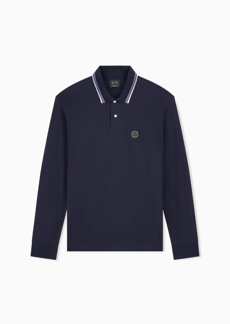 ARMANI EXCHANGE 男士纯棉长袖翻领撞色商务休闲Polo衫