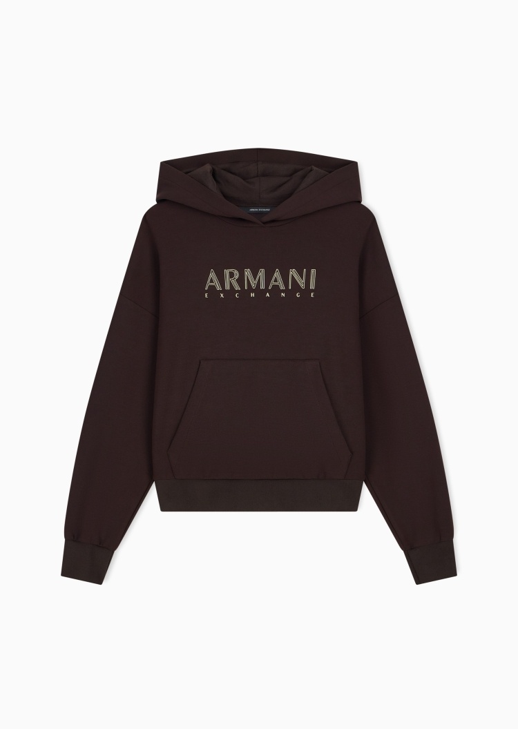 ARMANI EXCHANGE 女士宽松长袖连帽落肩撞色标识卫衣