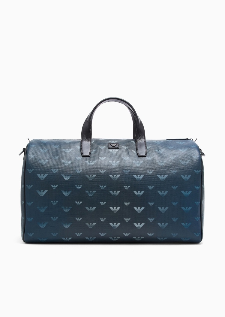 Emporio Armani 男士大容量拉链可拆肩带满印斜挎手提旅行袋