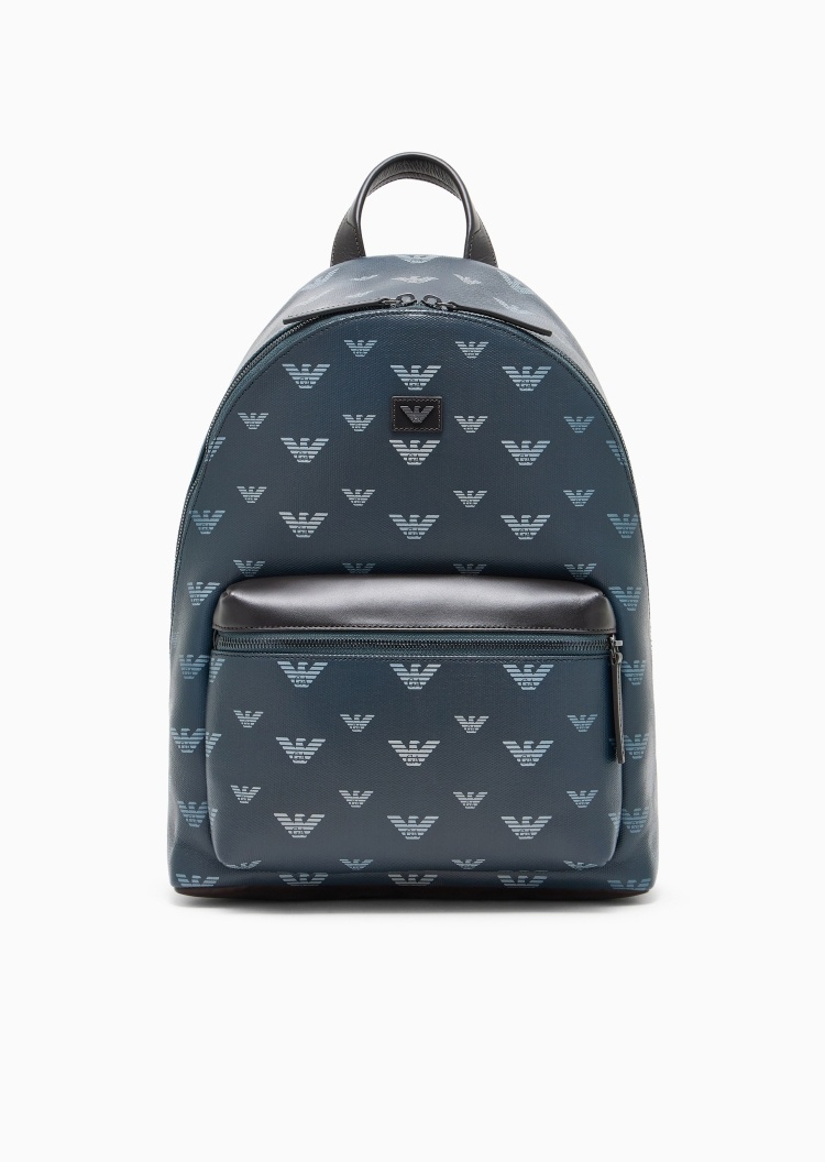 Emporio Armani 男士拉链可调节肩带满印手提双肩包