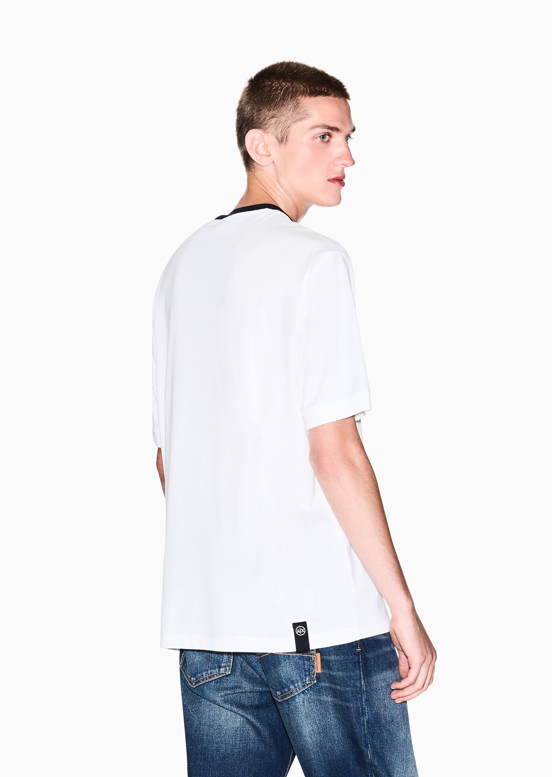 ARMANI EXCHANGE 男士纯棉宽松短袖圆领刺绣T恤衫