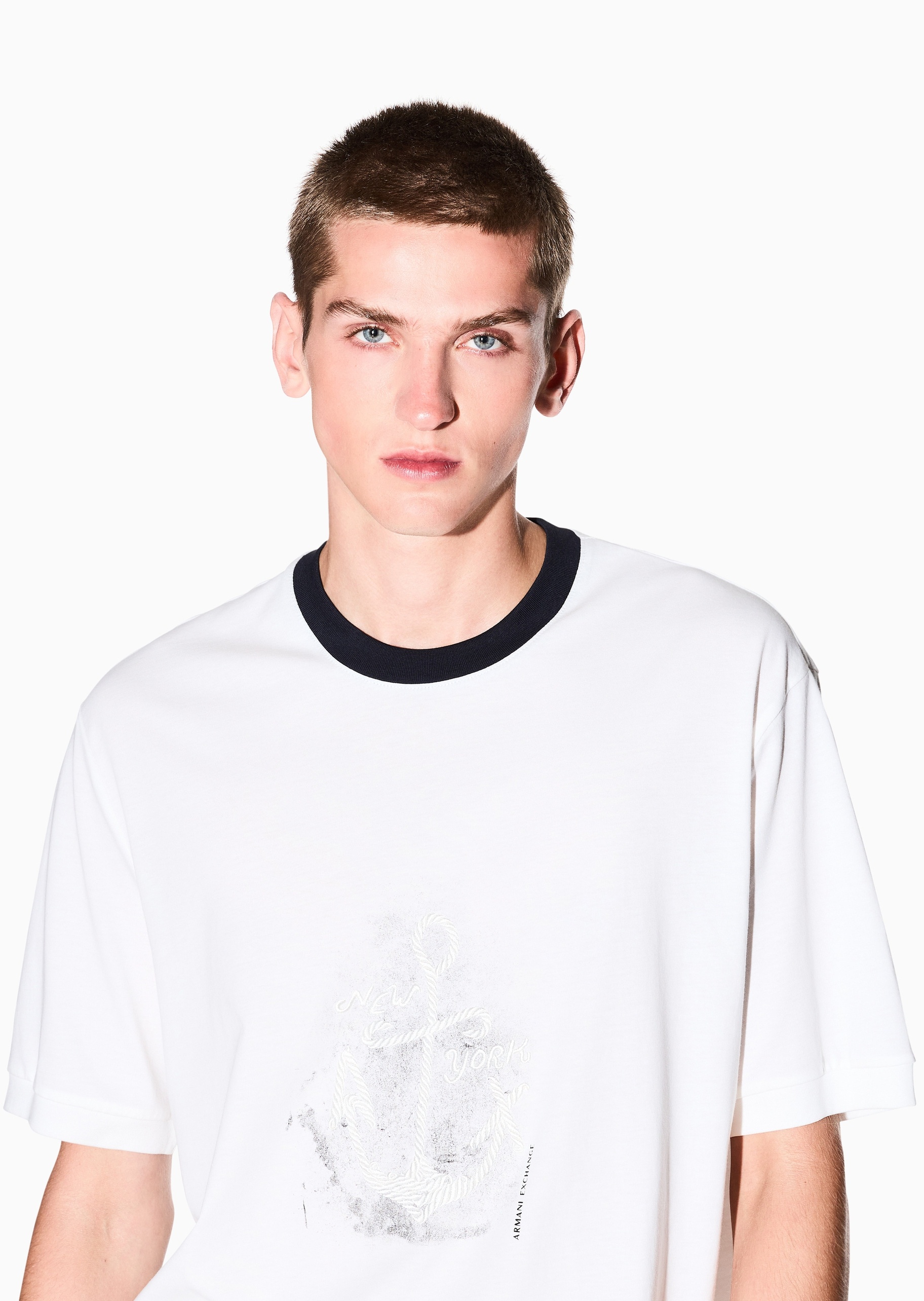 ARMANI EXCHANGE 男士纯棉宽松短袖圆领刺绣T恤衫