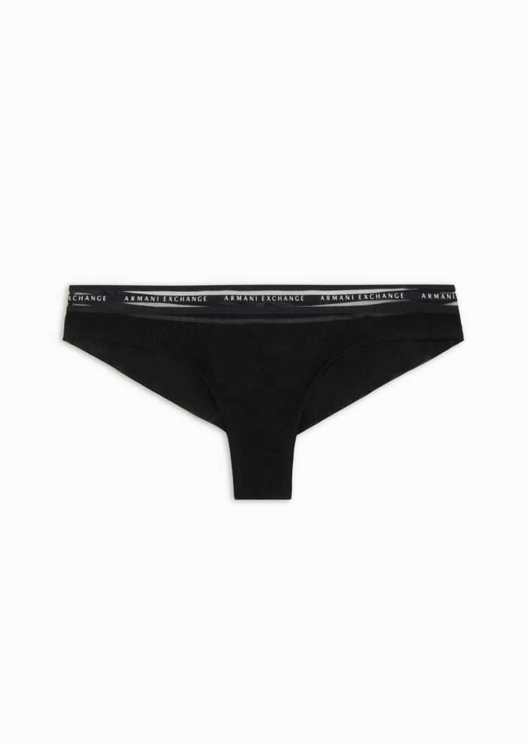 ARMANI EXCHANGE 女士弹力T型三角薄纱拼接徽标腰边内裤