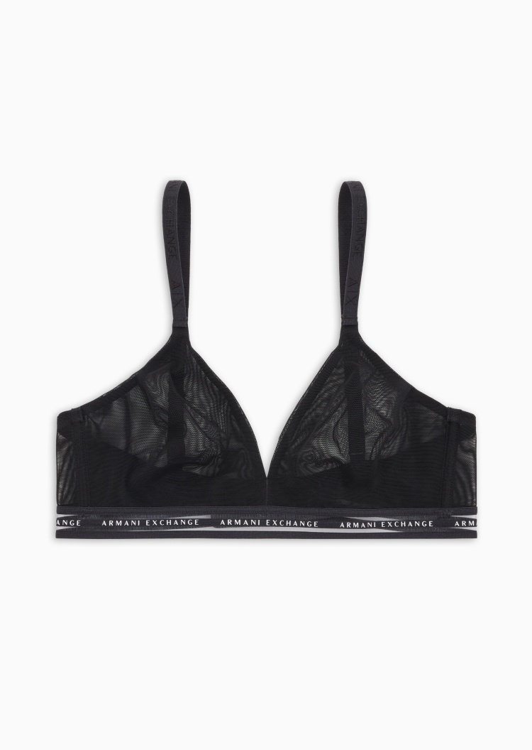 ARMANI EXCHANGE 女士弹力三角可调节肩带薄纱徽标饰边文胸