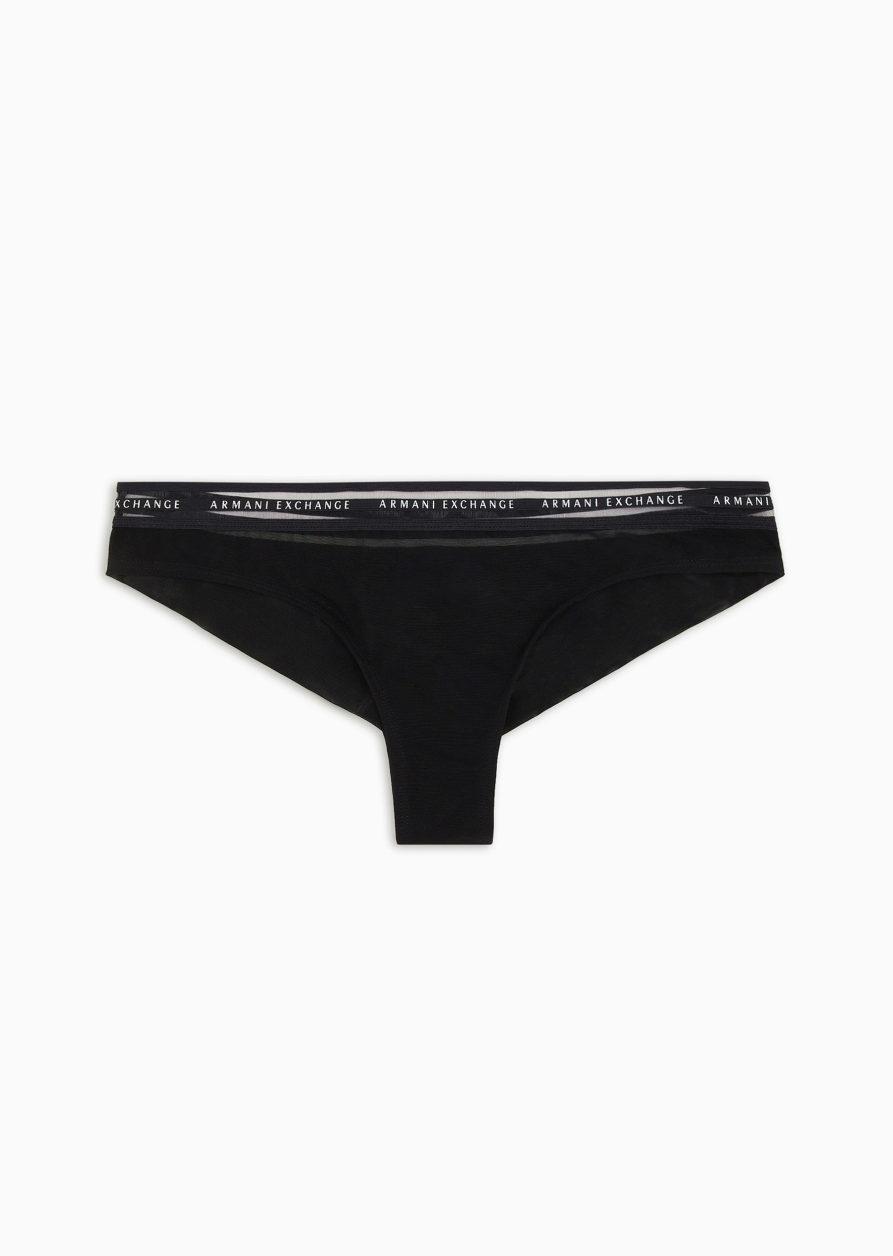 ARMANI EXCHANGE 女士弹力T型三角薄纱拼接徽标腰边内裤