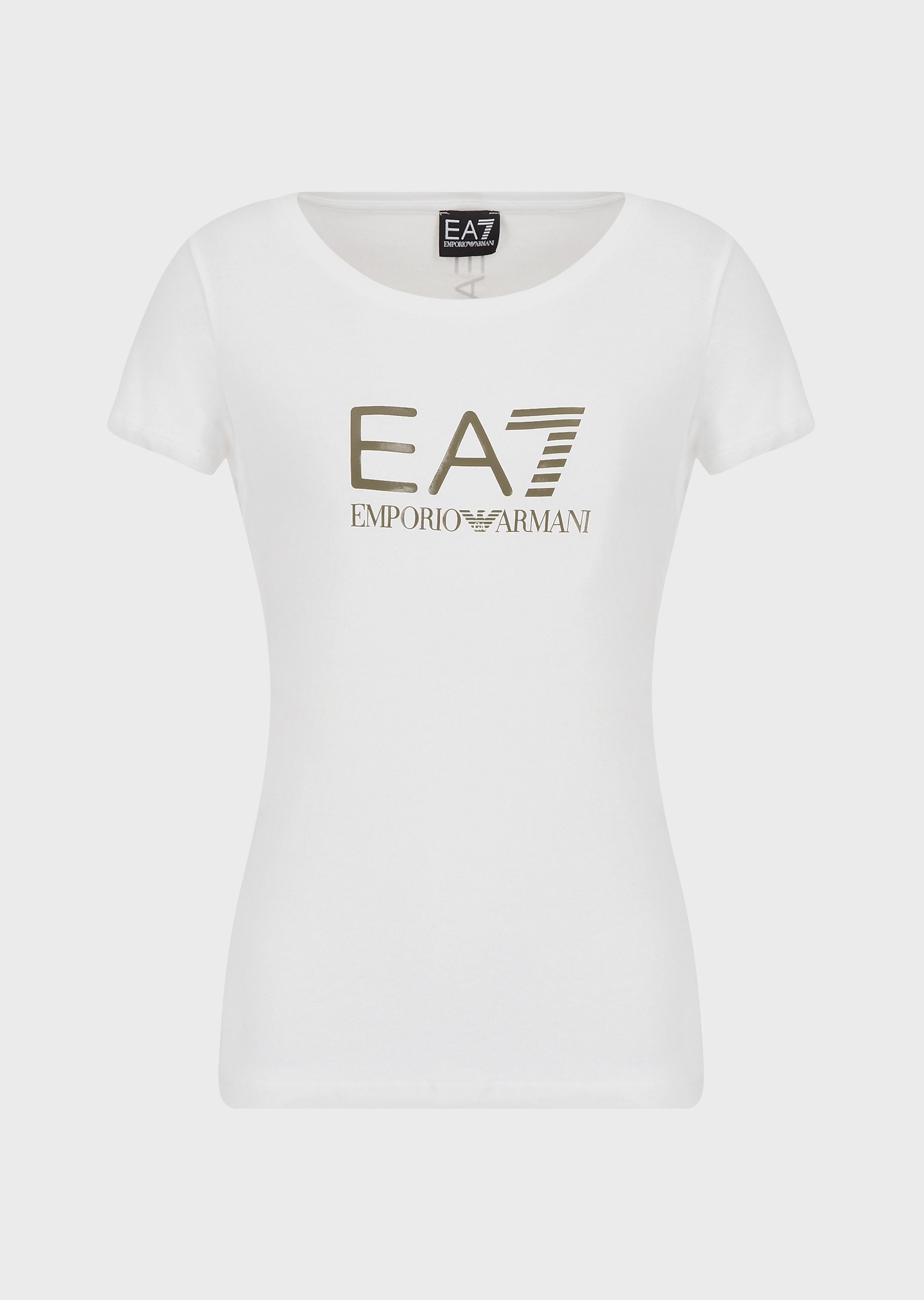 EA7 女士纯棉微弹修身短袖圆领健身训练印花T恤