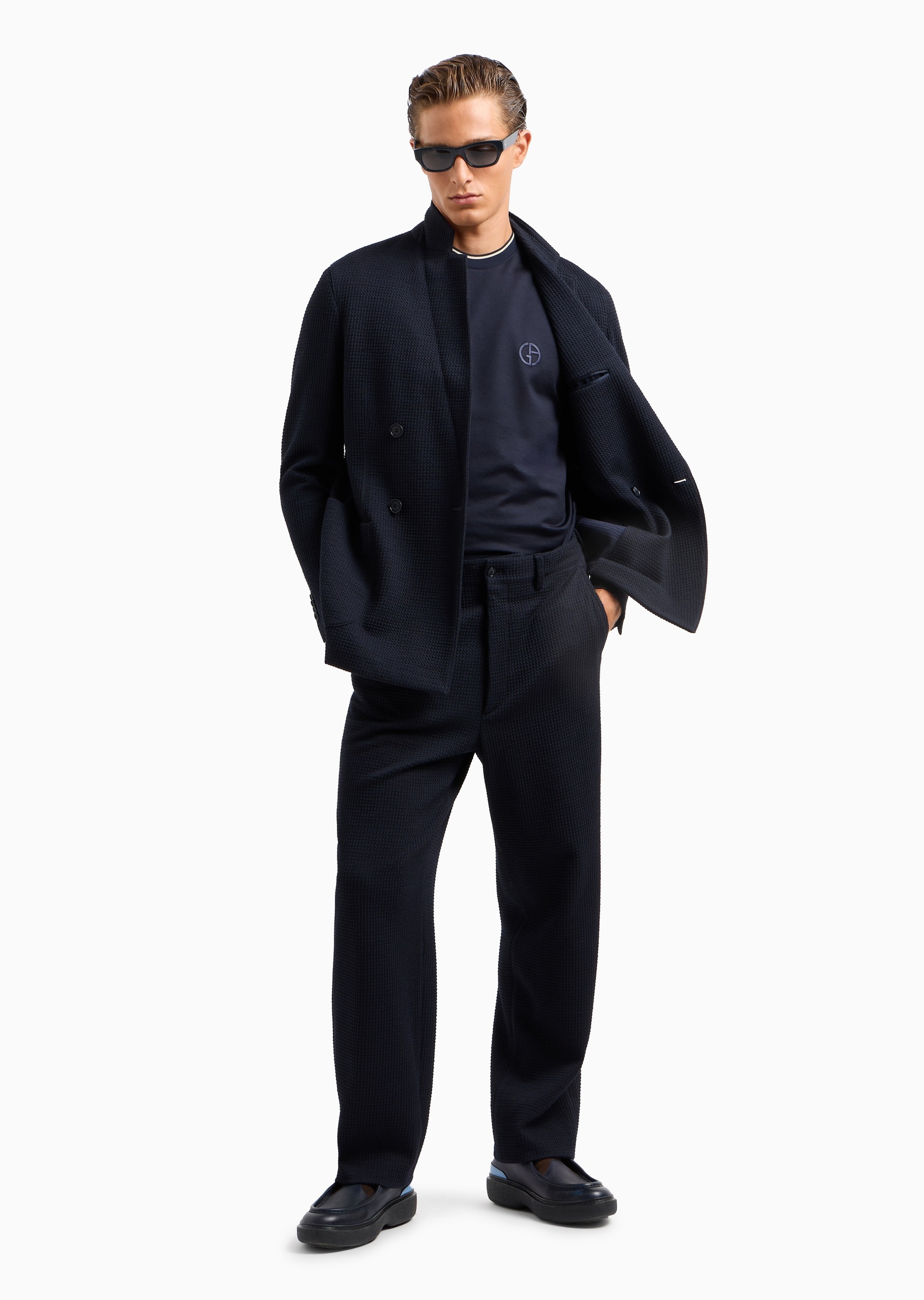 Giorgio Armani 男士棉质合身短袖圆领饰边休闲T恤