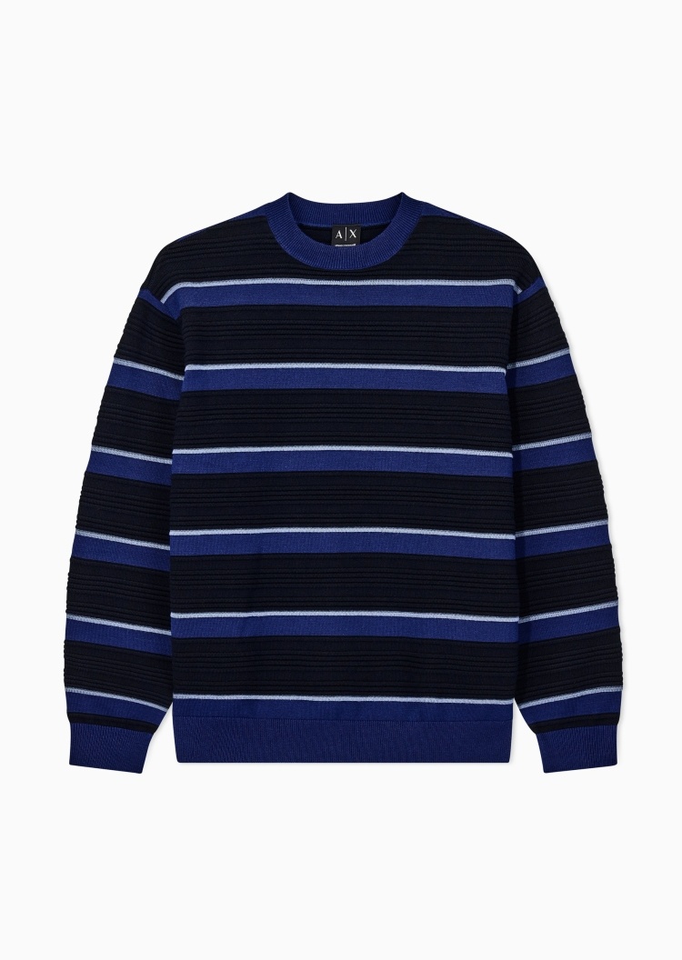 ARMANI EXCHANGE 男士绵羊毛混纺圆领条纹套头针织毛衣