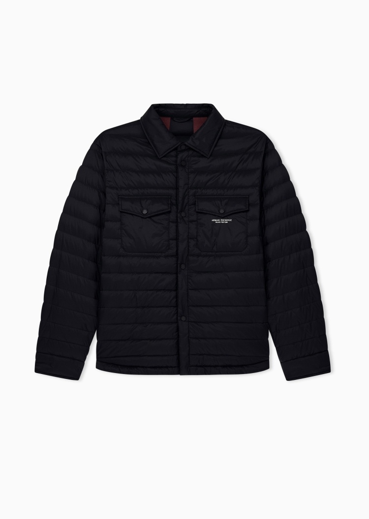 ARMANI EXCHANGE 男士轻薄衬衫领绗缝通勤排骨羽绒服