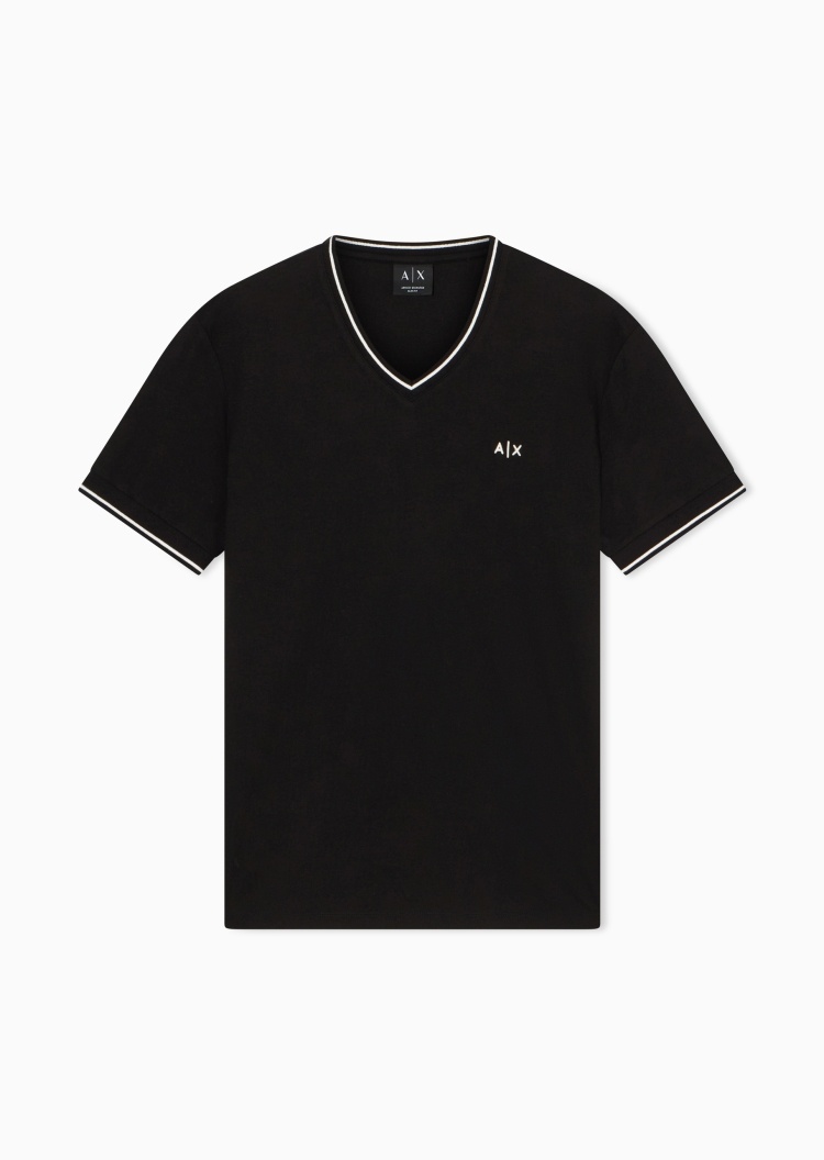ARMANI EXCHANGE 男士纯棉合身短袖V领正肩刺绣撞色复古T恤