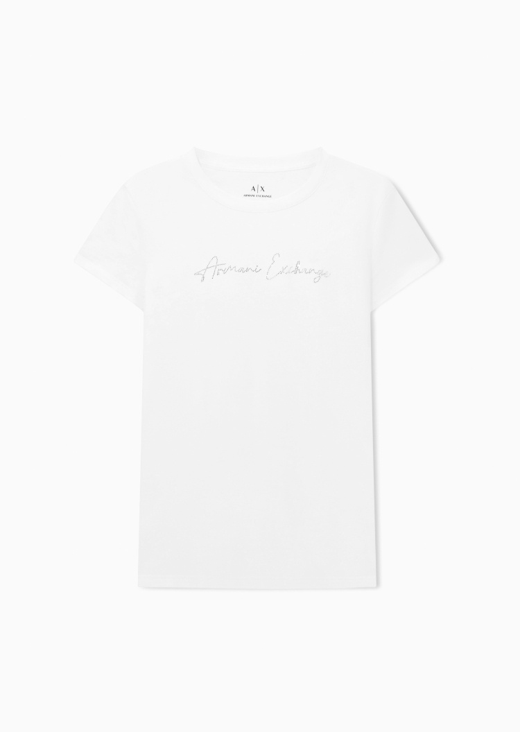 ARMANI EXCHANGE 女士纯棉修身短袖圆领水钻LOGO轻薄T恤