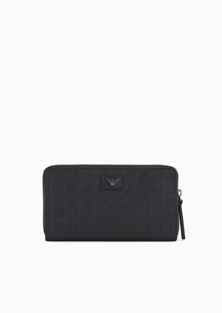 Emporio Armani 男士牛皮革荔枝纹长款钱包卡包一体