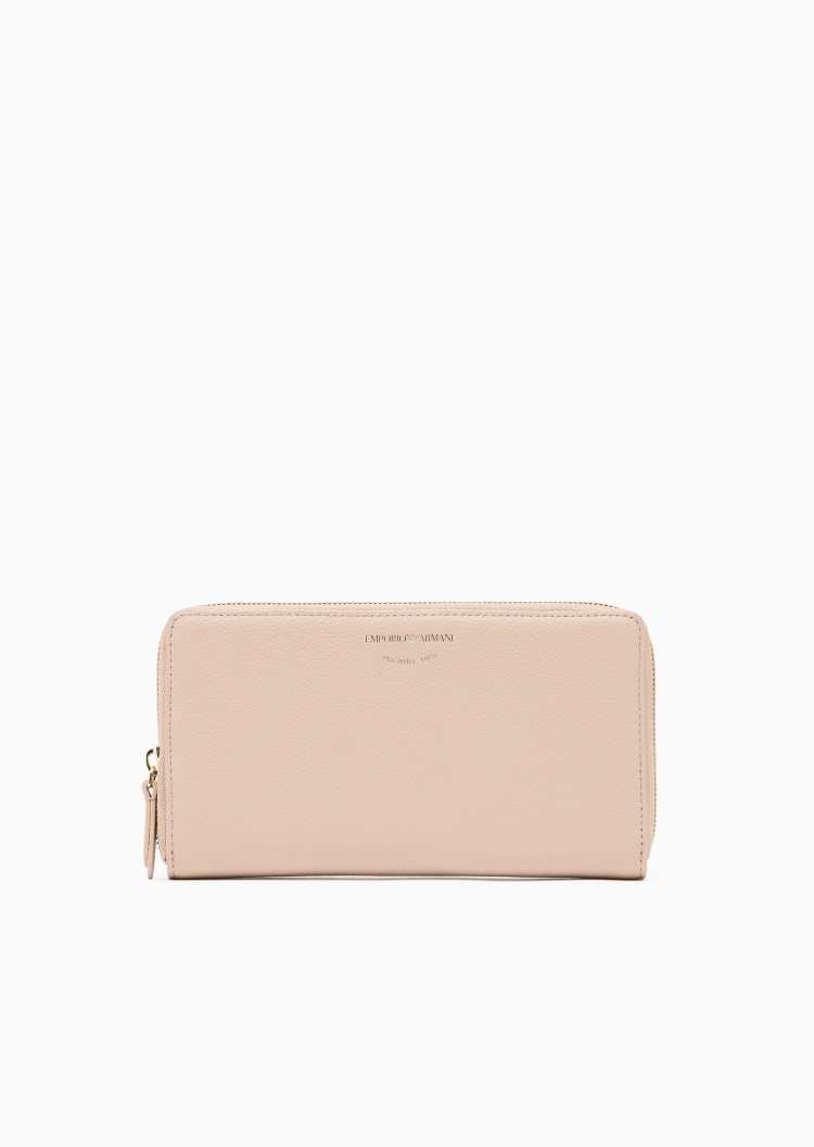 Emporio Armani 女士牛皮革环绕拉链长款多卡位手拿钱包