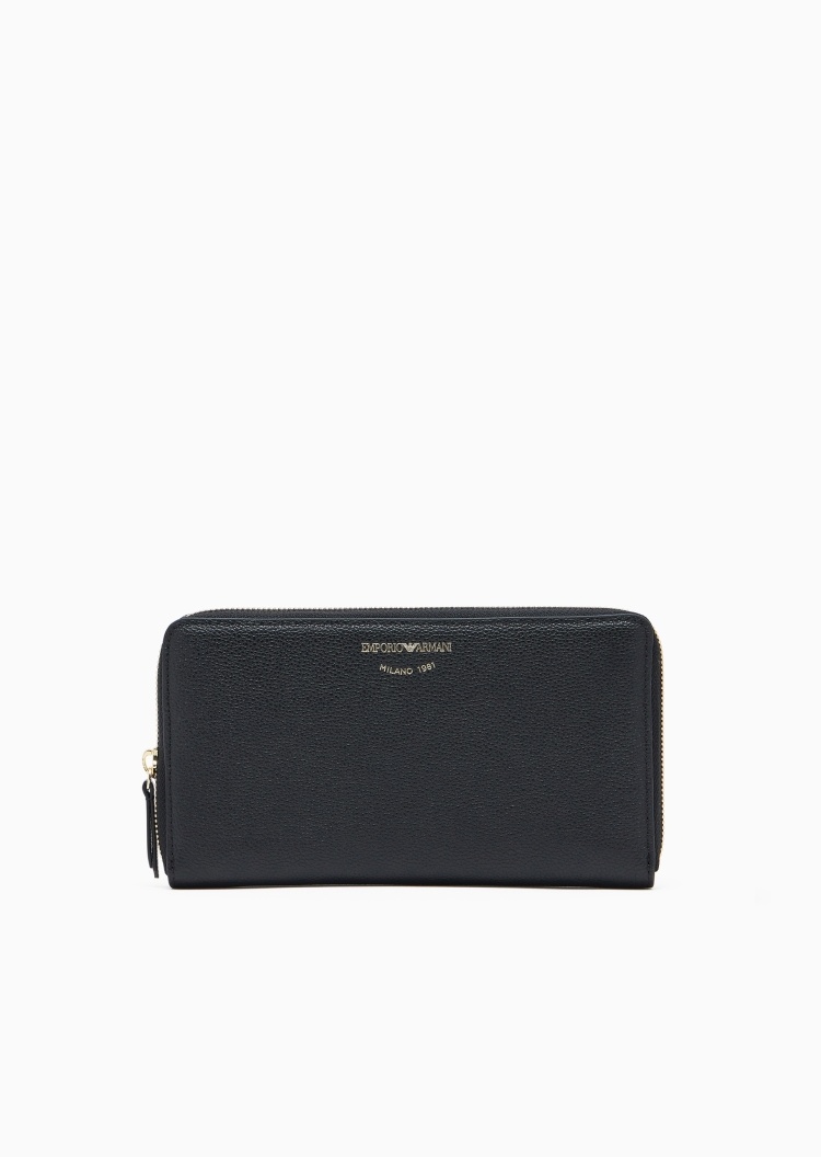 Emporio Armani 女士牛皮革环绕拉链长款多卡位手拿钱包