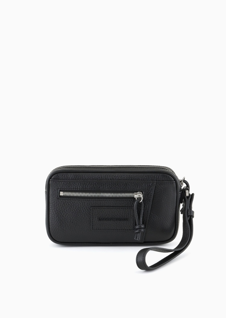 Emporio Armani 男士牛皮革荔枝纹拉链轻便商务横款手拿包