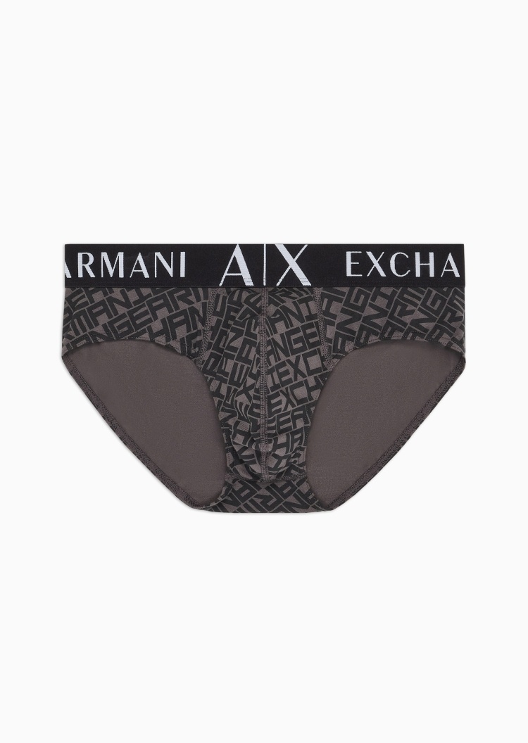 ARMANI EXCHANGE 男士纯棉弹力三角满印字母徽标内裤