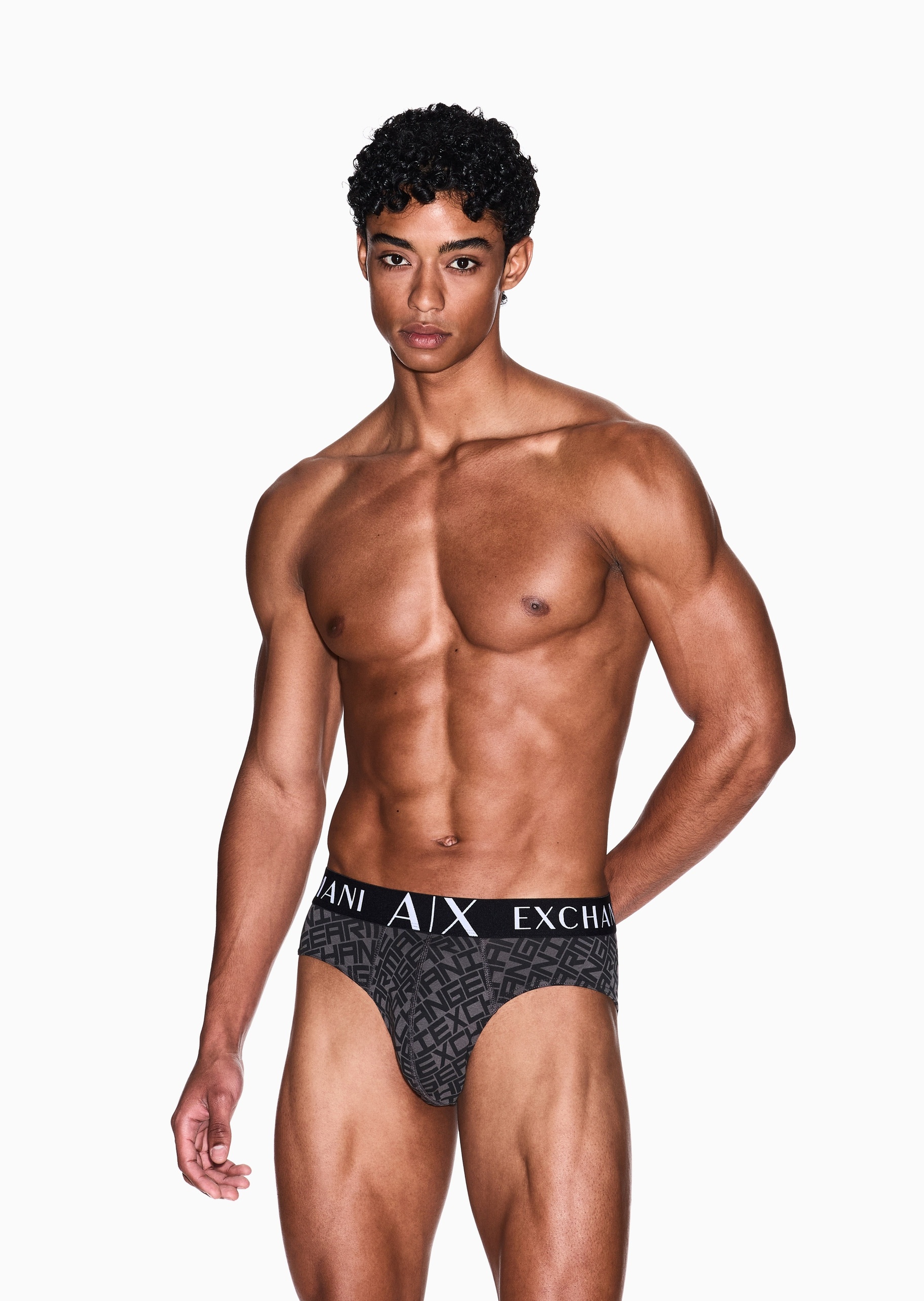 ARMANI EXCHANGE 男士纯棉弹力三角满印字母徽标内裤