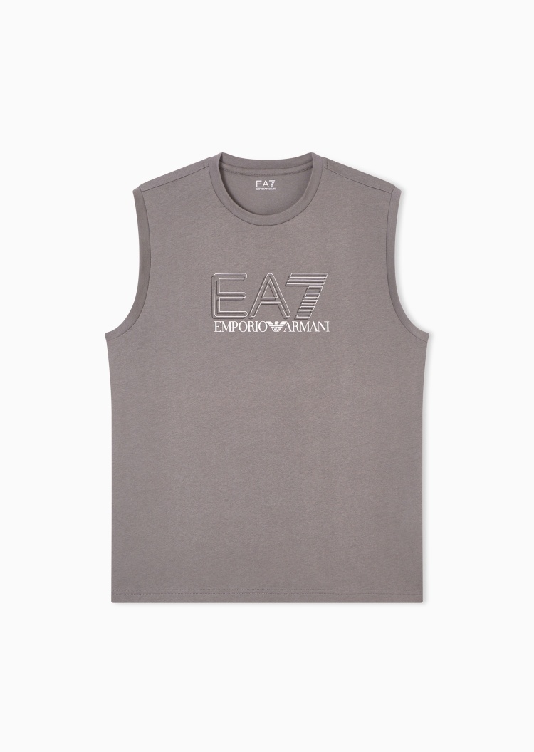 EA7 男士纯棉无袖圆领撞色印花运动背心