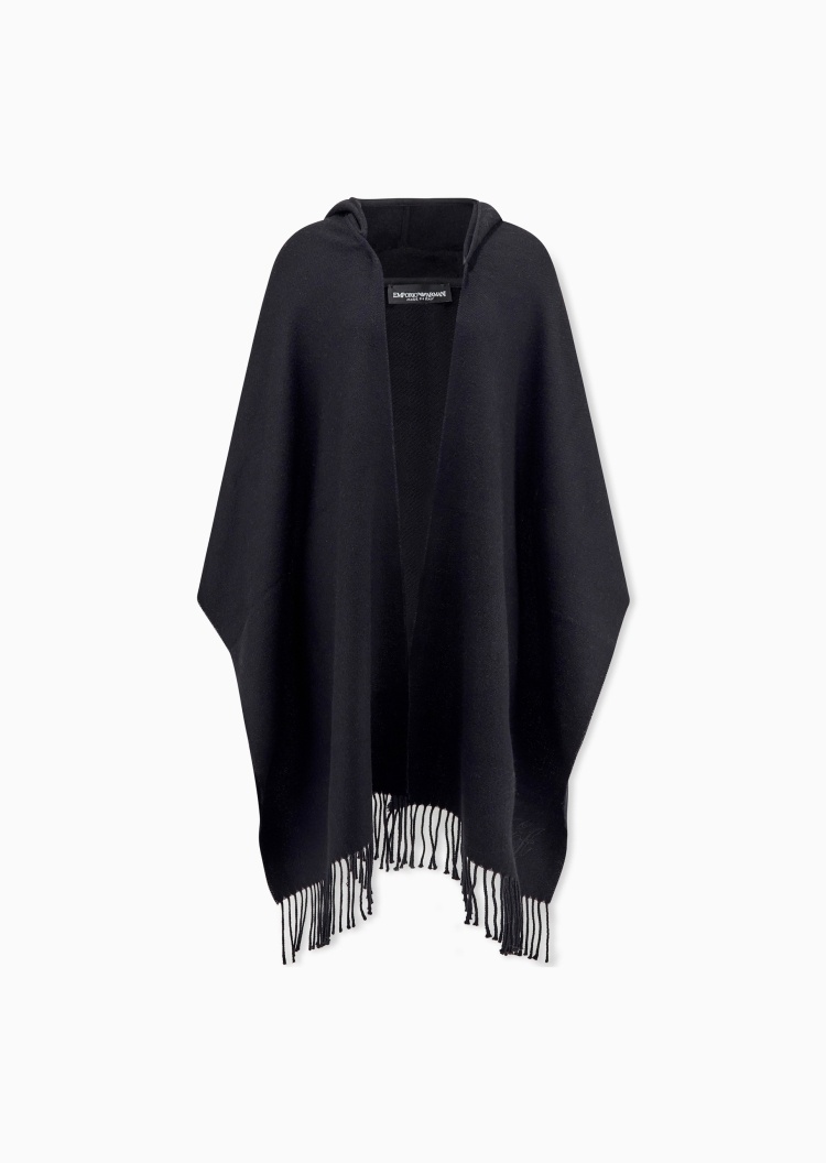 Emporio Armani 女士绵羊毛刺绣纯色保暖商务披肩围巾外搭