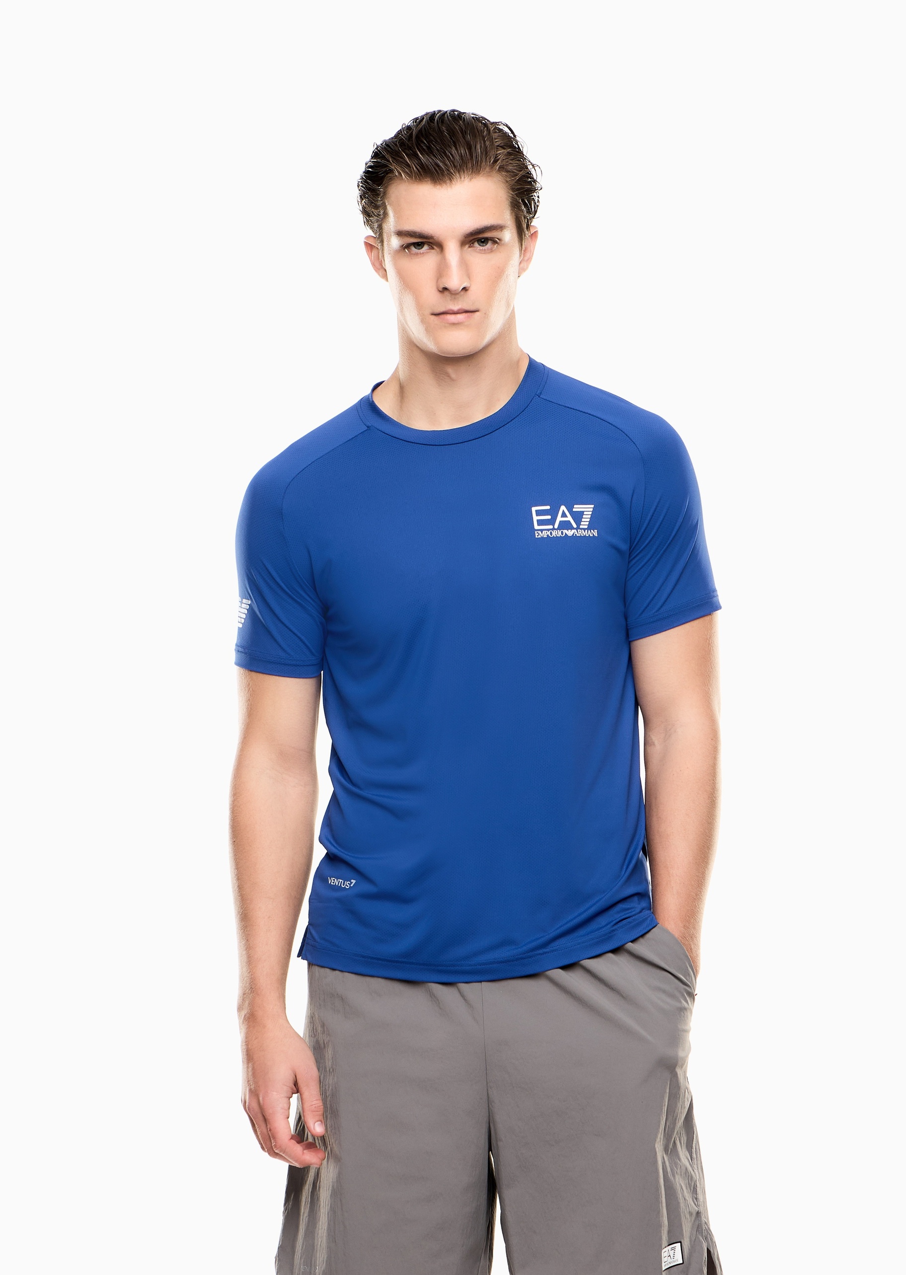 EA7 男士合身短袖圆领插肩网球健身训练T恤