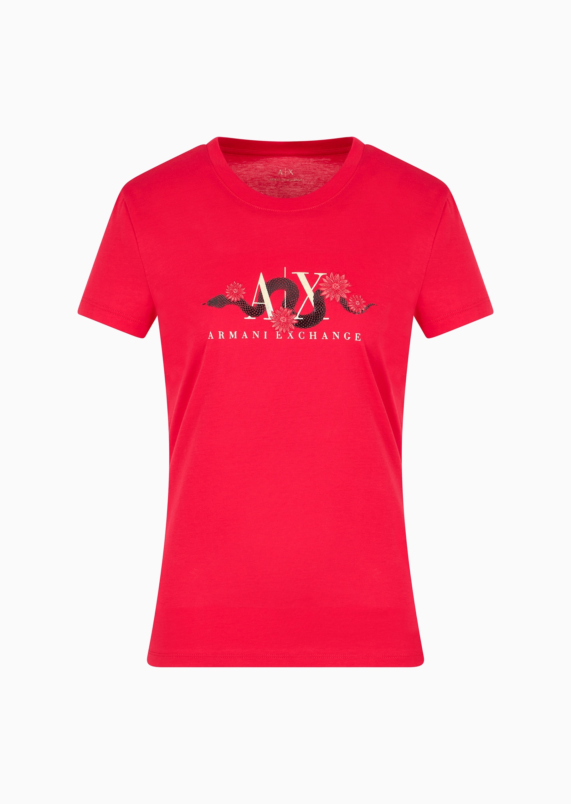 ARMANI EXCHANGE 蛇年限定女士全棉修身短袖圆领刺绣红色T恤