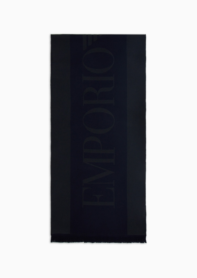 Emporio Armani 男士绵羊毛撞色提花保暖商务户外休闲围巾