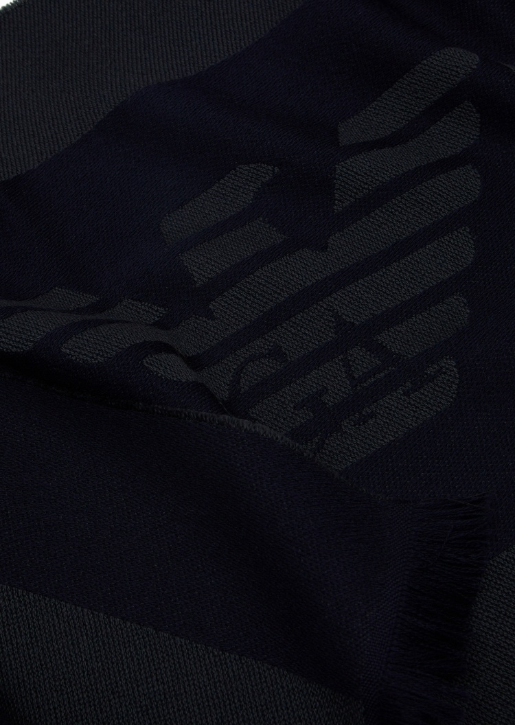 Emporio Armani 男士绵羊毛撞色提花保暖商务户外休闲围巾