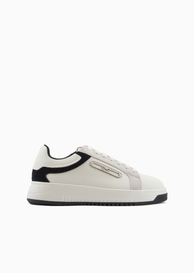 Emporio Armani 女士系带低帮圆头镂空鹰标休闲运动鞋