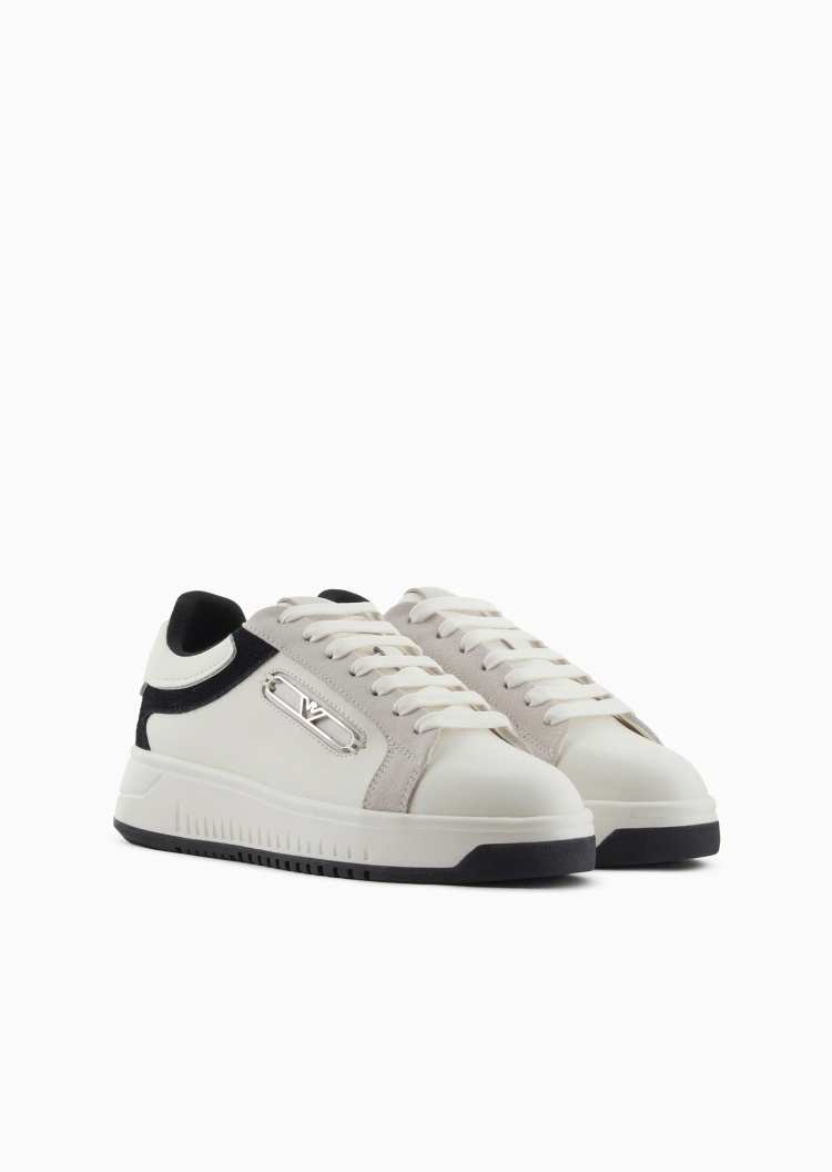 Emporio Armani 女士系带低帮圆头镂空鹰标休闲运动鞋