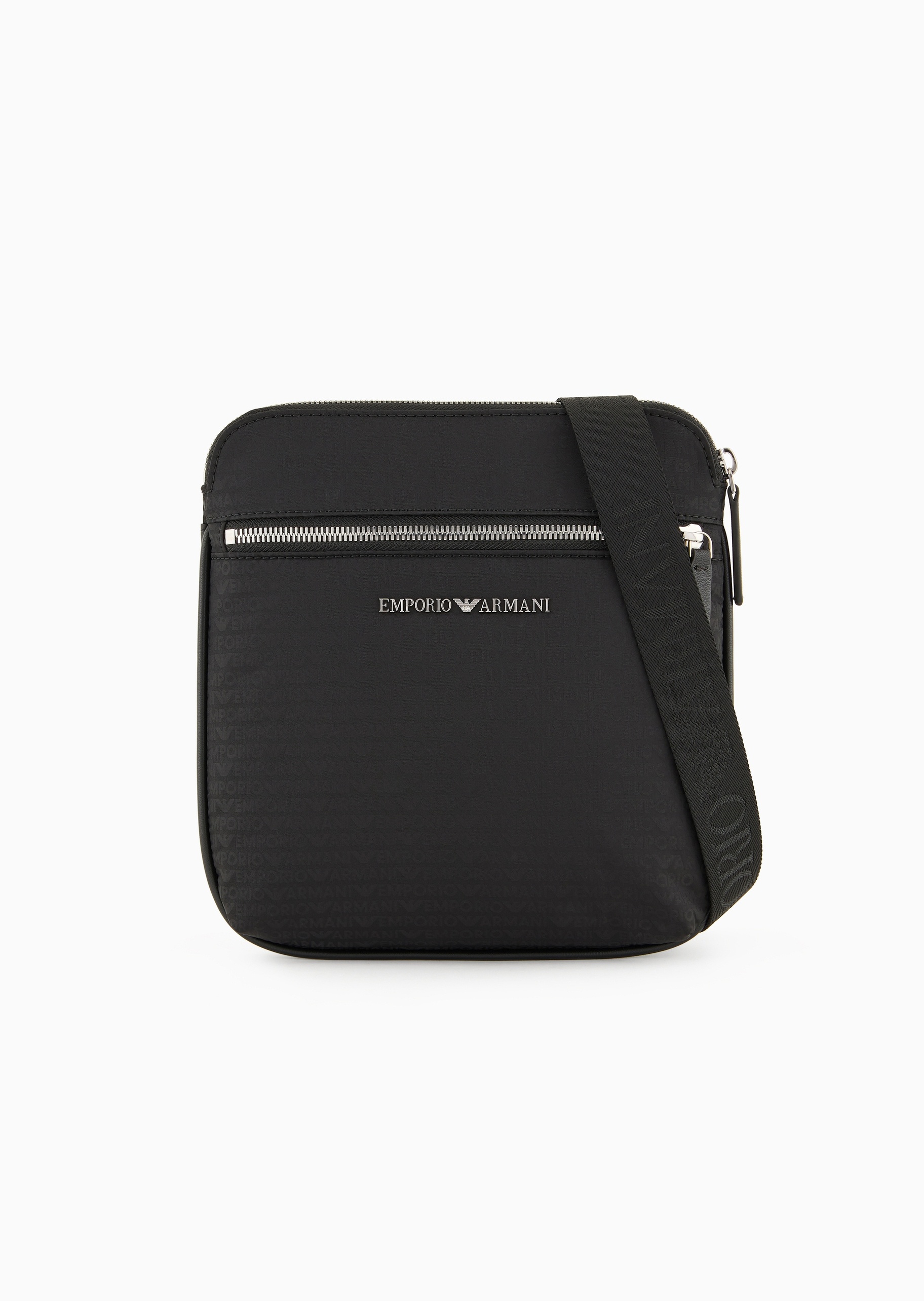 Emporio Armani 男士拉链扁平可调节肩带提花单肩斜挎邮差包
