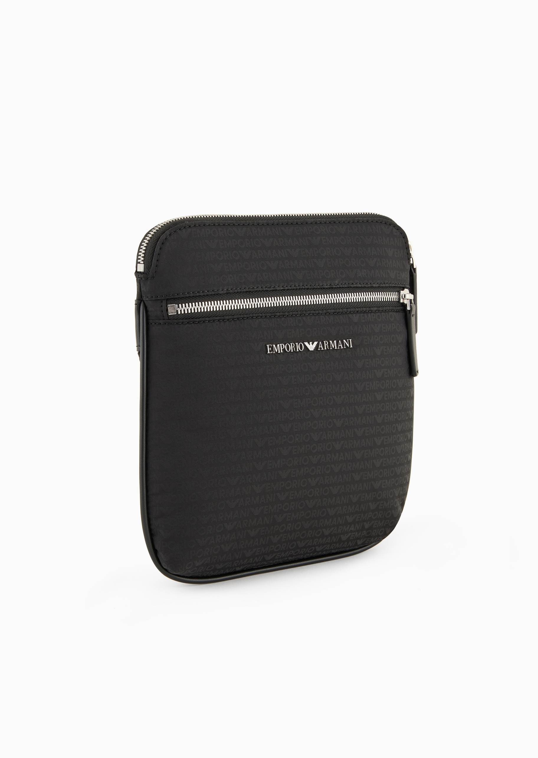 Emporio Armani 男士拉链扁平可调节肩带提花单肩斜挎邮差包