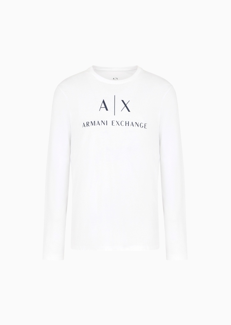 ARMANI EXCHANGE 男士全棉合身长袖圆领正肩LOGO印花T恤