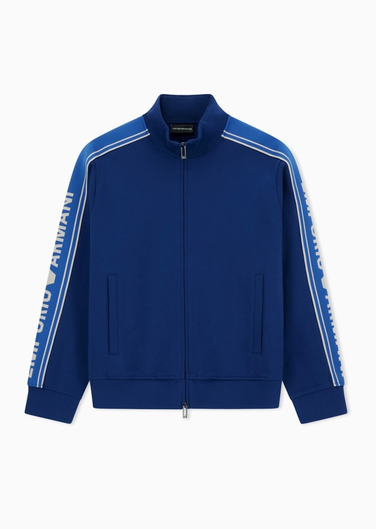 Emporio Armani 男士重磅棉质宽松长袖立领撞色饰带卫衣外套