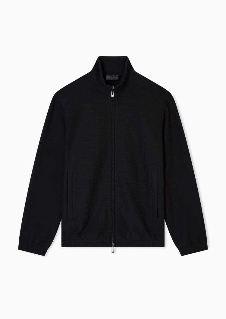 Emporio Armani 男士重磅宽松长袖立领通体提花卫衣外套