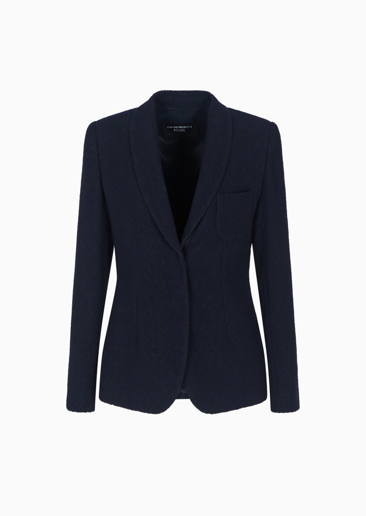 Emporio Armani 女士长袖青果领人字纹提花西装外套