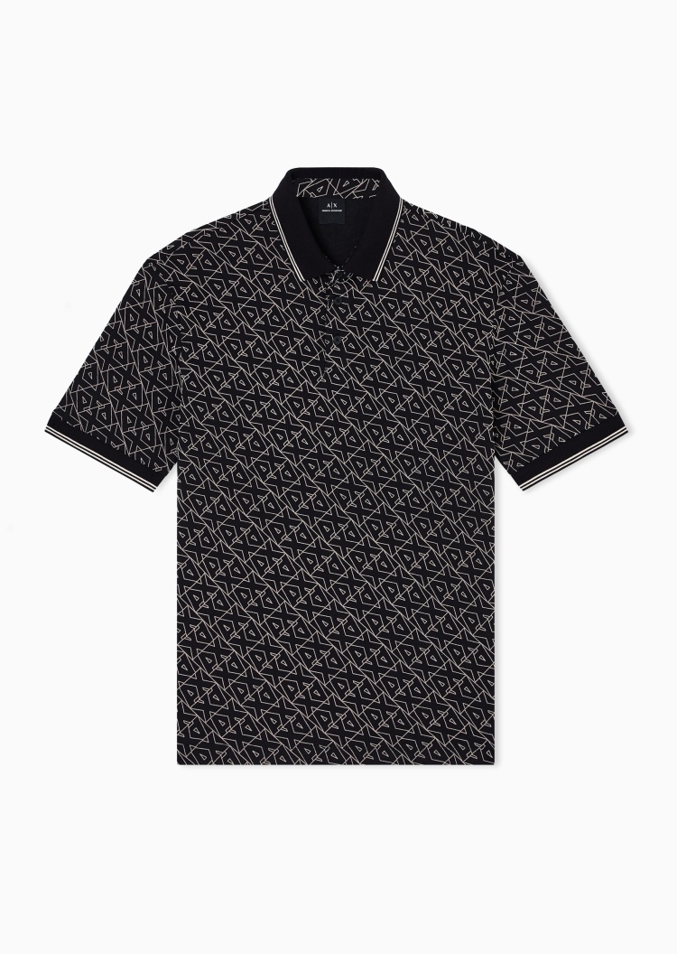 ARMANI EXCHANGE 男士全棉短袖翻领植绒老花Polo衫