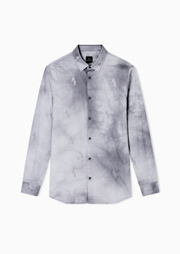 ARMANI EXCHANGE 男士纯棉微弹长袖翻领渐变印花衬衫
