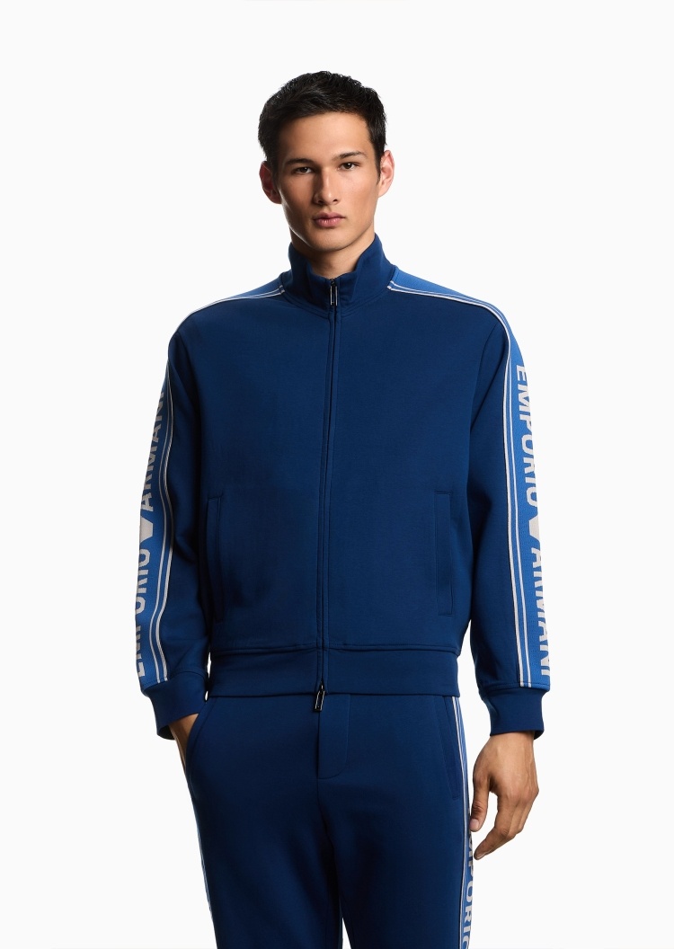 Emporio Armani 男士重磅棉质宽松长袖立领撞色饰带卫衣外套