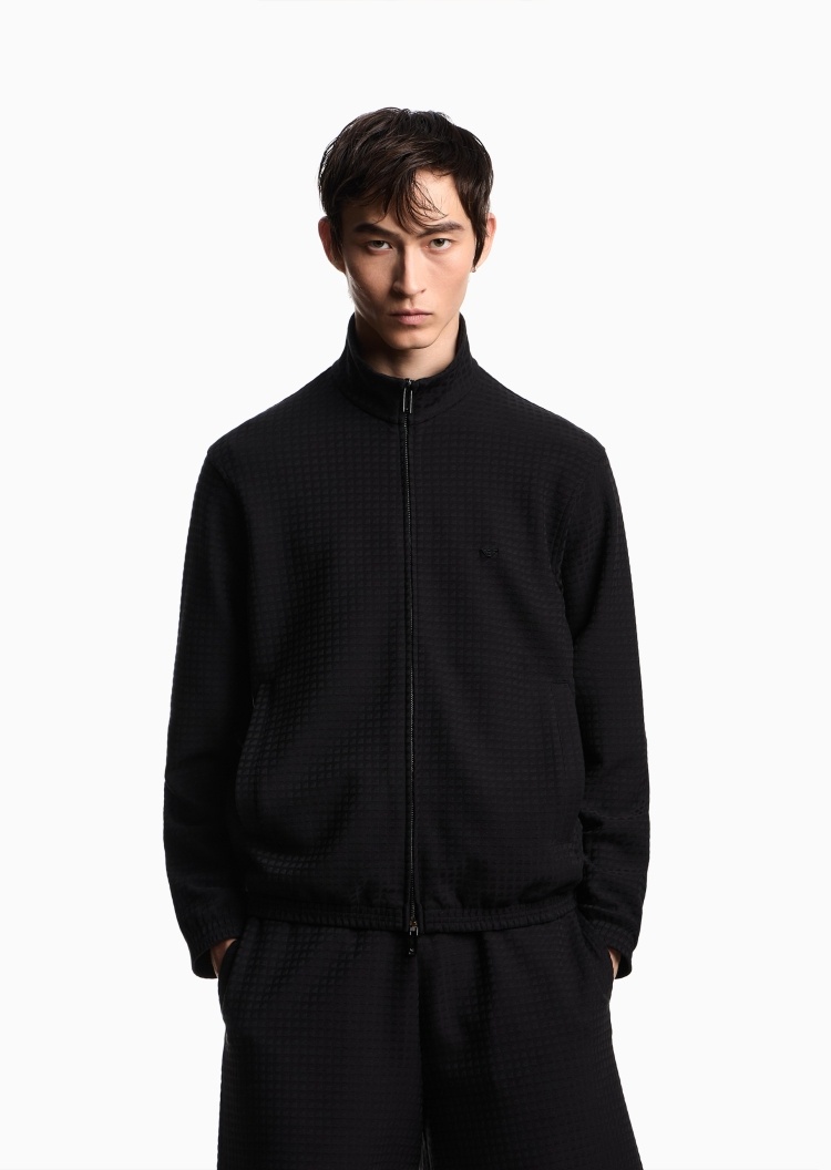 Emporio Armani 男士重磅宽松长袖立领通体提花卫衣外套