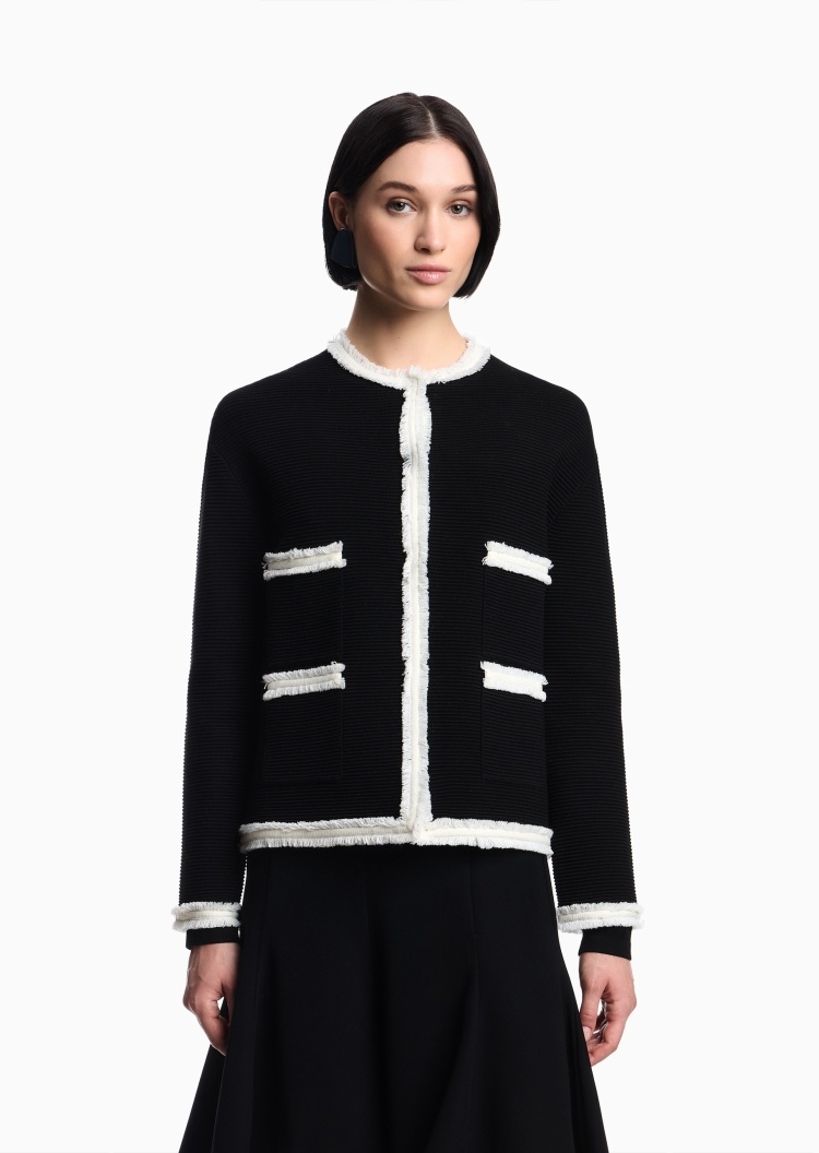 Emporio Armani 女士楼梯布短款穗边优雅通勤西装外套