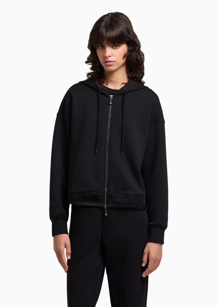Emporio Armani 女士长袖连帽落肩双向拉链纯色夹克