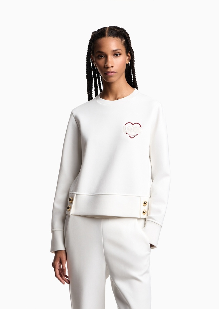 Emporio Armani 女士休闲合身落肩刺绣套头圆领卫衣