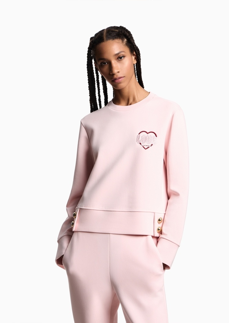 Emporio Armani 女士棉质弹力长袖圆领套头刺绣卫衣