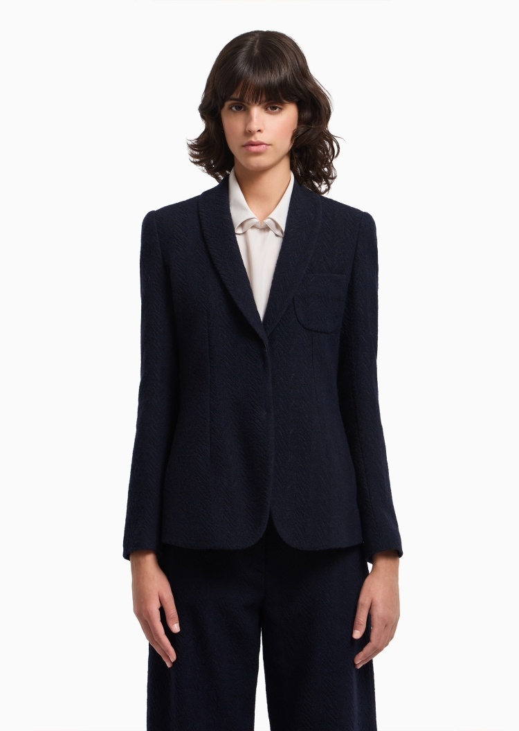 Emporio Armani 女士长袖青果领人字纹提花西装外套